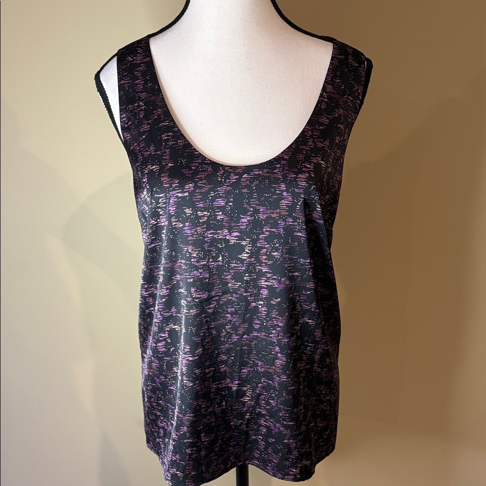 Reitmans Top Blouse Tank Top Black and Purple Sleeveless Satin Women's Size XL